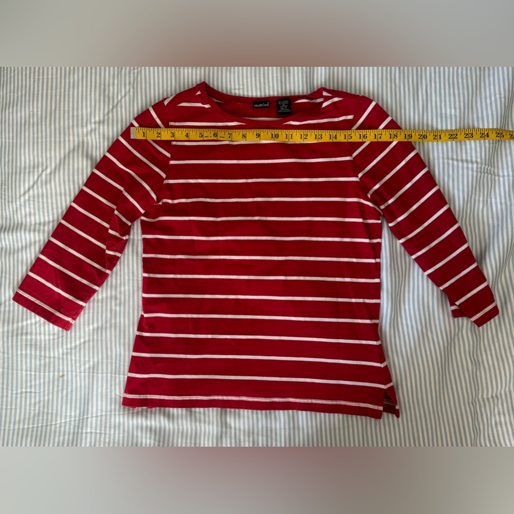 Northcrest size M red & white striped quarter sleeve t shirt, like new